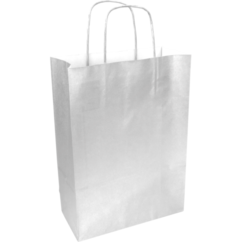Tas, Kraftpapier, gedraaid papieren koord, 24x 11x33cm, draagtas, zilver