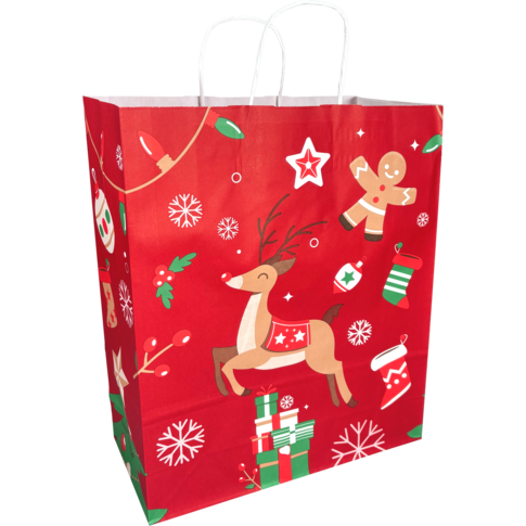 Tas, Hert, Papier, gedraaid papieren koord, 32x 12x41cm, draagtas, rood