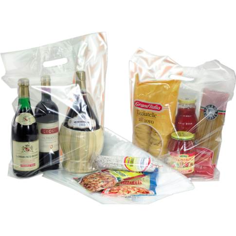 Tas, LDPE, dKT, 37x44cm, bodemvouw 8cm, draagtas, transparant