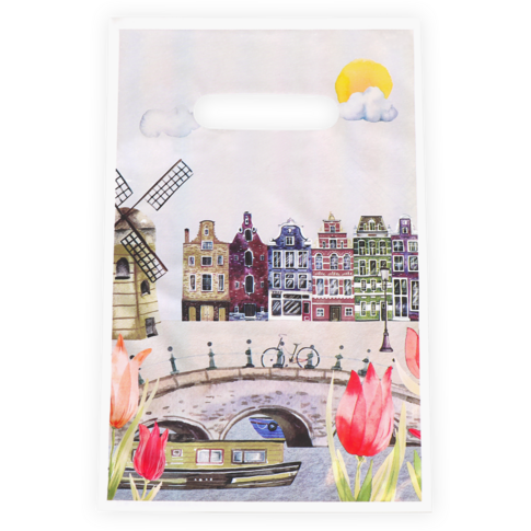 Tas, Tulp, Gerecycled LDPE, gestanste handgreep, 20x30cm, draagtas, 