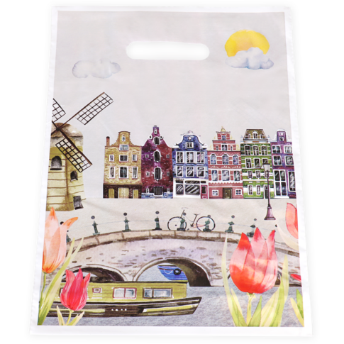 Tas, Tulp, Gerecycled LDPE, dKT, 38x45cm, bodemvouw 8cm, draagtas, 