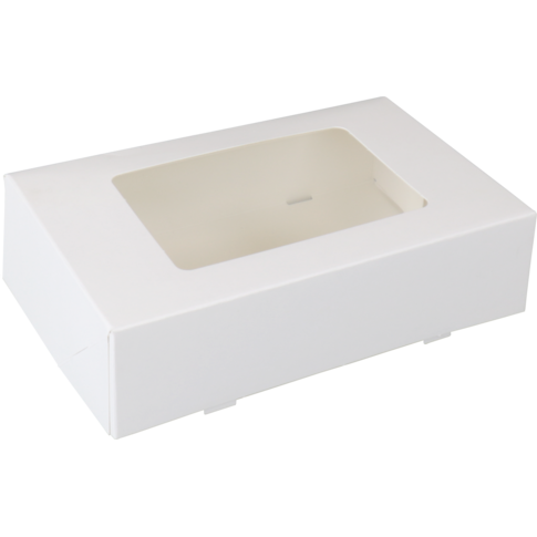  Gebaksdoos, karton + PET, 19x12.5x5cm, met venster, wit