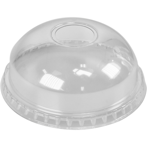 Deksel, sapbeker, Gerecycled PET, dome, met gat, Ø95mm, transparant