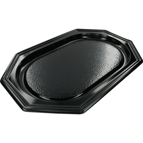 Schaal, cateringschaal, gerecycled PET, 8-hoekig, 450x300x25mm, zwart