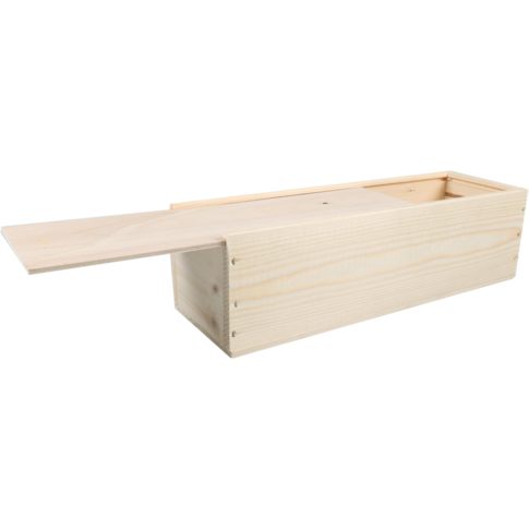Wijnkist, 1 fles, schuifdeksel, 340x95x85mm, hout, naturel