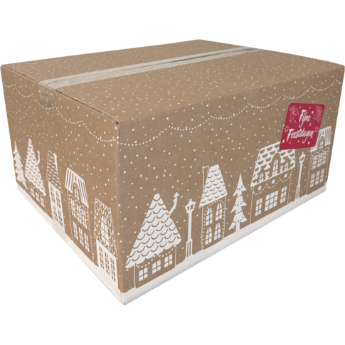  Kerstpakketdoos, Huisjes, golfkarton, 45x35x23cm, Kerstmis, d, 