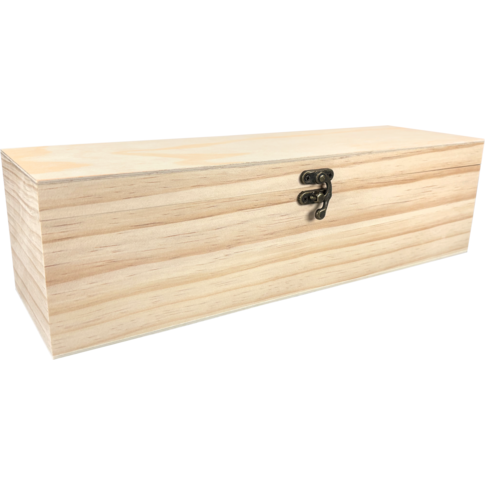 Wijnkist, 1 fles, scharnierdeksel, 340x95x95mm, hout, naturel