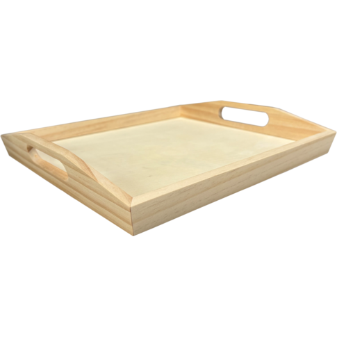 Dienblad, 27x24x4cm, met handgrepen, hout, naturel