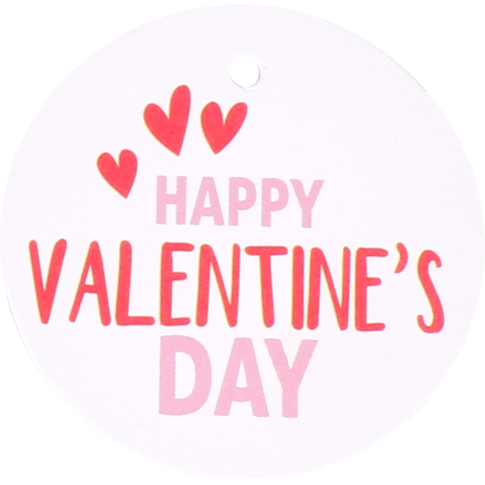 Label, kraftpapier, Happy Valentine’s Day, Ø5cm, roze/rood
