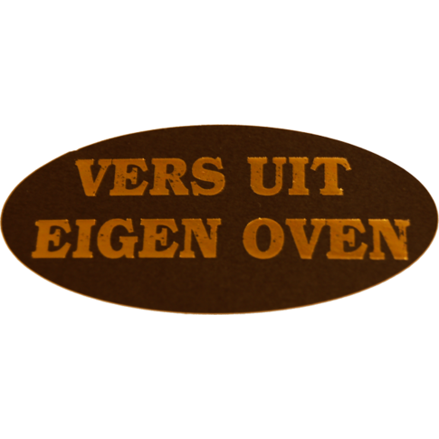 Etiket, Reclame-etiket, papier, Vers uit eigen oven, permanent, 60x30mm, zwart/goud