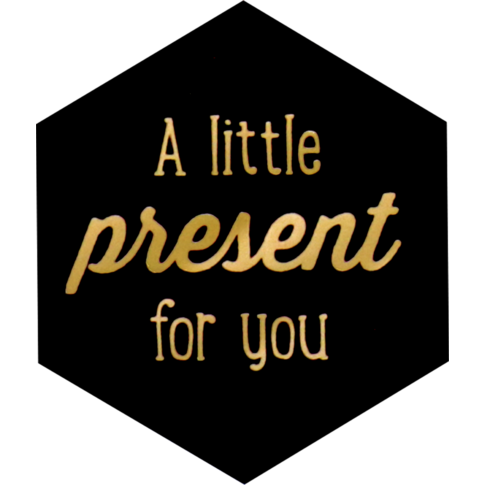 Etiket, papier, Little present for you, 50x43mm, zwart/goud