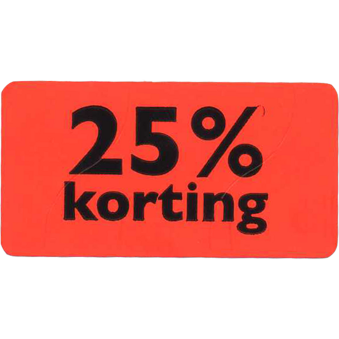 Etiket, Reclame-etiket, papier, 25% korting, permanent, 47x25mm, fluor/rood