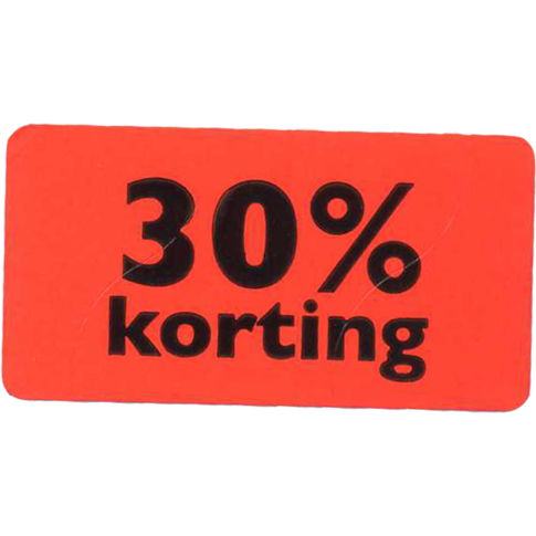 Etiket, Reclame-etiket, papier, 30% korting, permanent, 47x25mm, fluor/rood