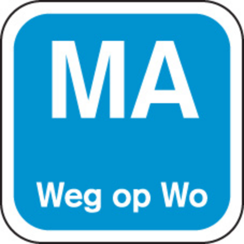 Label, MA weg op, papier, afwasbaar, 19x19mm, blauw