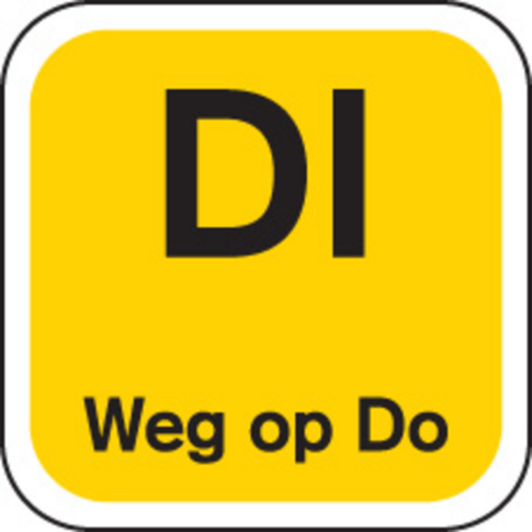 Label, DI weg op, papier, afwasbaar, 19x19mm, geel