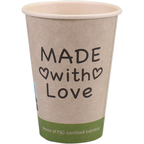  Beker, Made with Love, Bamboepapier + PE, 180ml, 7.5oz, Ø70.3mm, 