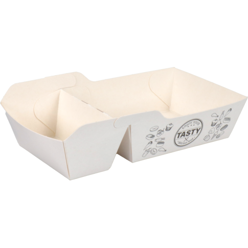 Bak, Karton + kleicoating, A23, TASTY, snackbak, 120x70x35mm, wit