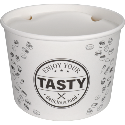 Bak, Karton + PE, 1890ml, TASTY, incl. deksel, foodbucket, wit