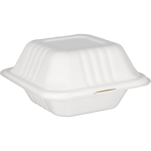 Bak, Bagasse (suikerrietpulp), hamburgerbox, 150x150x78mm, wit