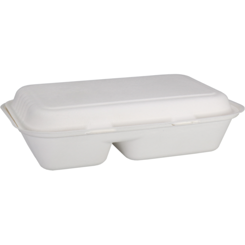 Depa Bak, Bagasse (suikerrietpulp), 2-vaks, 1000ml, maaltijdbox, 25x16x6cm, wit