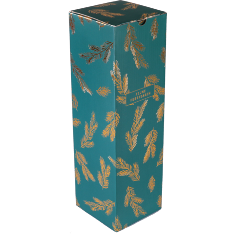  Flesdoos, Dennentakjes, karton + PE, 1 fles, 95x95x330mm, Kerstmis, groen/goud