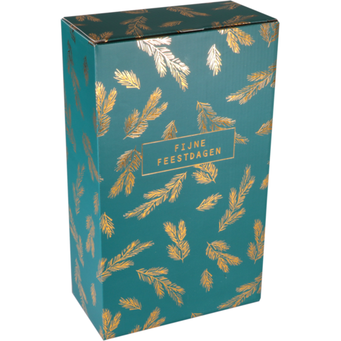  Flesdoos, Dennentakjes, karton + PE, 2 flessen, 190x95x330mm, Kerstmis, groen/goud