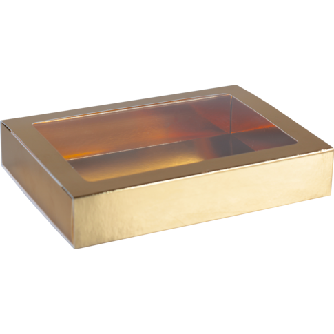  Chocoladeletterdoos, GK7, karton + PET, 196x141x38mm, Sinterklaas, goud