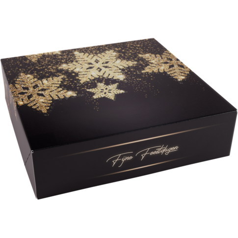  Kransdoos, Glittersterren, karton, 227x227x60mm, Kerstmis, zwart/goud