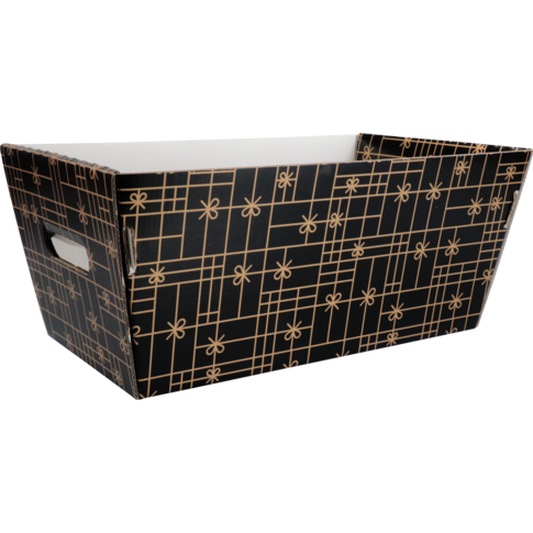 Mand, golfkarton, 366x188x175mm, 36.6x18.8x17.5cm, rechthoekig, zwart/goud