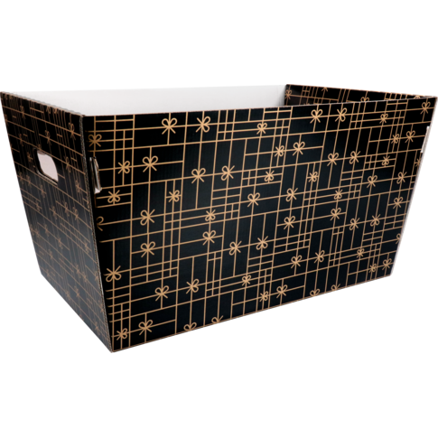 Mand, golfkarton, 432x270x258mm, 43.2x27x25.8cm, rechthoekig, zwart/goud