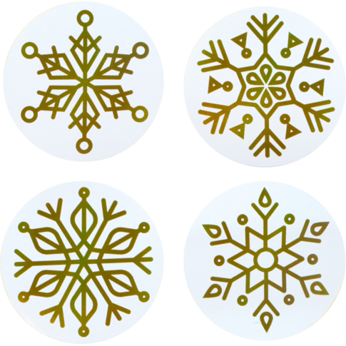 Etiket, Cadeauetiket, papier, IJskristallen, ∅45mm, wit/goud