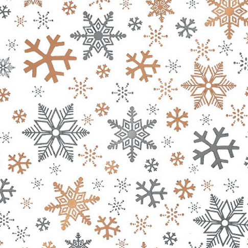 Cadeaupapier, 50cm, 100m, Sneeuwvlok, wit/goud/zilver
