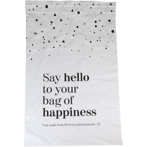 Zak, Verzendzak, Gerecycled LDPE, 25x35cm, 65my, Bag of Happiness, wit/zwart
