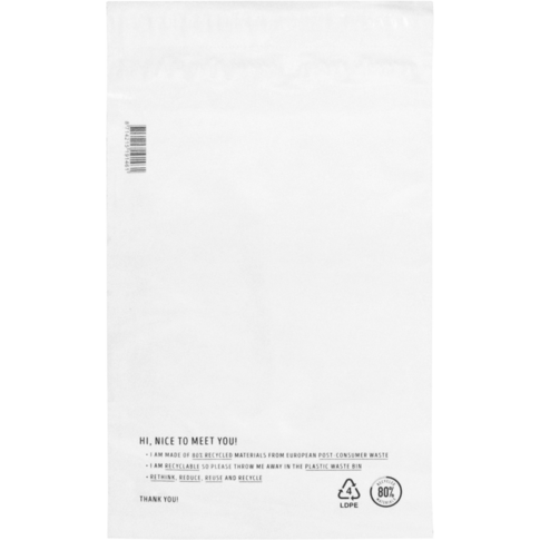Zak, Verzendzak, Gerecycled LDPE, 25x35cm, 65my, wit