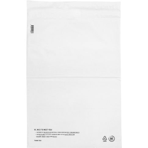 Zak, Verzendzak, Gerecycled LDPE, 40x56cm, 65my, wit
