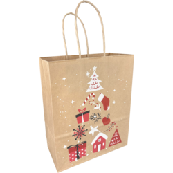 Tas, Boom, Papier, gedraaid papieren koord, 18x 8x22cm, draagtas, bruin/rood/wit/zwart