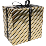 Cadeaupapier, 30cm, 200m, Party stripe, zwart/goud