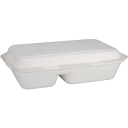 Depa Bak, Bagasse (suikerrietpulp), 2-vaks, 1000ml, maaltijdbox, 25x16x6cm, wit