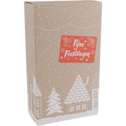  Flesdoos, Huisjes, karton, 2 flessen, 190x95x330mm, Kerstmis, 