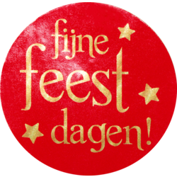 Etiket, Cadeauetiket, papier, Fijne Feestdagen, ∅45mm, rood/goud