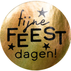 Etiket, Cadeauetiket, papier, Fijne Feestdagen, ∅45mm, goud/zwart